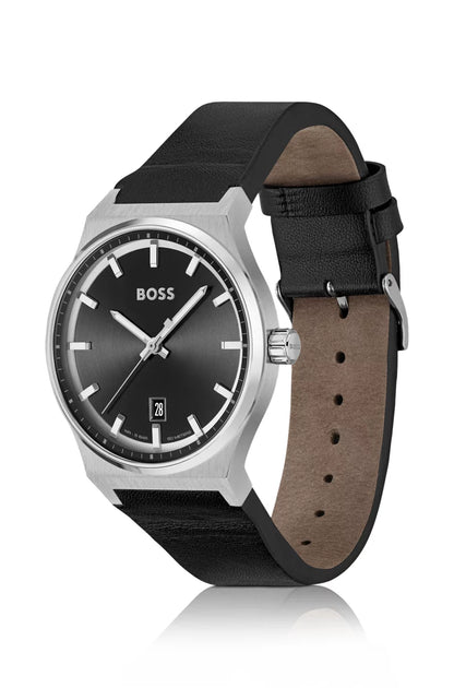 Montre Hugo Boss noir avec bracelet en cuir